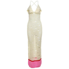 V neck knitted hollow out lace up cut out maxi dress