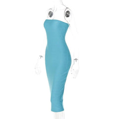 Beaded solid backless sleeveless tube midi dress-final-sale