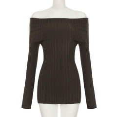 Long sleeve off shoulder textured solid mini dress