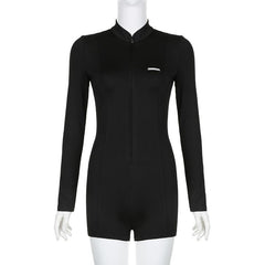 Long sleeve zip-up solid romper