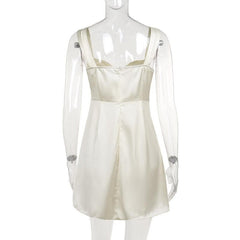 Drawstring ruched satin hollow out cami cut out mini dress