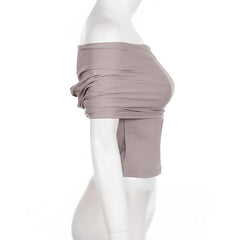 Short sleeve cowl neck ruched solid 2-way top