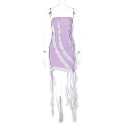 Ruffle contrast irregular backless tube mini dress-final-sale