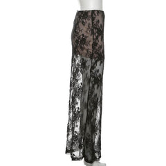 Lace mesh patchwork maxi skirt
