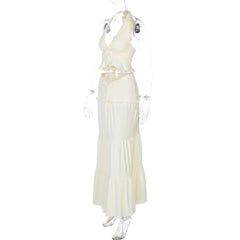 Halter v neck ruffle ruched maxi dress skirt set
