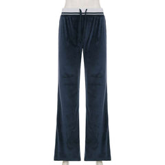 Velvet knitted patchwork self tie low rise pant