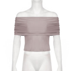 Short sleeve cowl neck ruched solid 2-way top