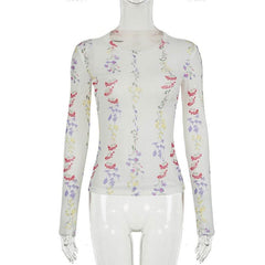 Crewneck long sleeve flower print top