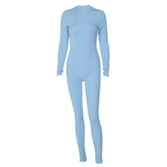 Ribbed long sleeve solid zip-up jumpsuit-final-sale