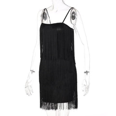 Tassels zip-up solid square neck backless cami mini dress-final-sale