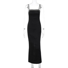 Beaded square neck slit zip-up backless cami maxi dress-final-sale