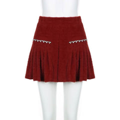 Fluffy beaded pleated mini skirt