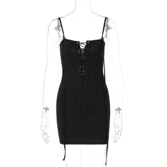Lace up hollow out backless cami cut out mini dress