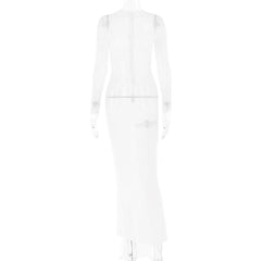 Long sleeve sheer mesh zip-up stitch maxi dress-final-sale
