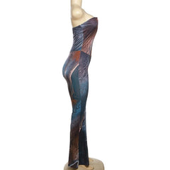 Print abstract notch neck tube jumpsuit