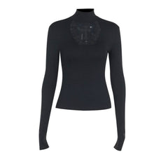 Long sleeve high neck cross pattern solid top