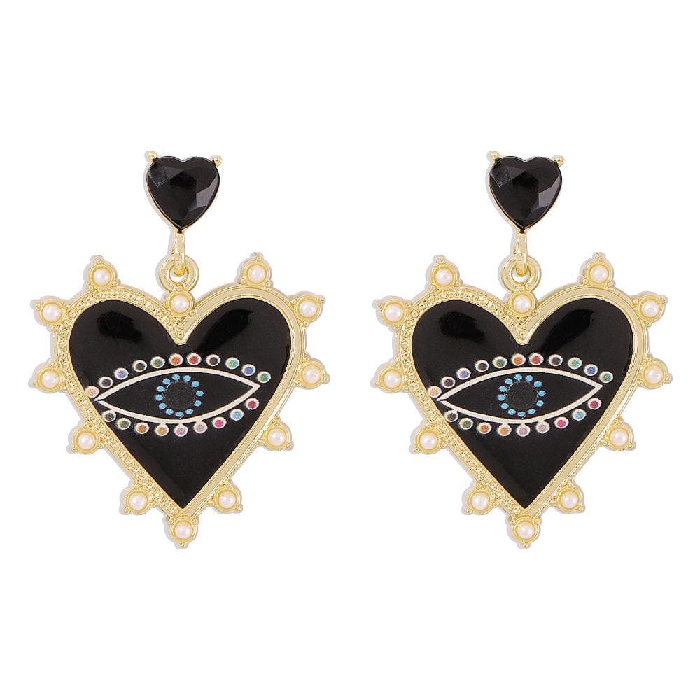 Rhinestone heart pendant stud earrings