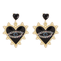 Rhinestone heart pendant stud earrings