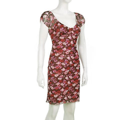 Cap sleeve print bowknot mesh mini dress