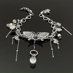Butterfly beaded pendant o ring choker necklace