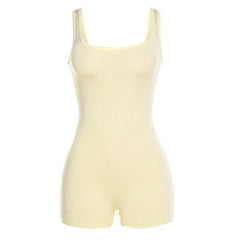 Square neck sleeveless backless solid romper
