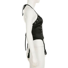 Halter self tie v neck backless solid top