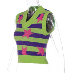 Cap sleeve contrast striped star pattern top