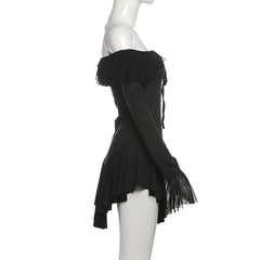 Long sleeve off shoulder ruffle mini dress