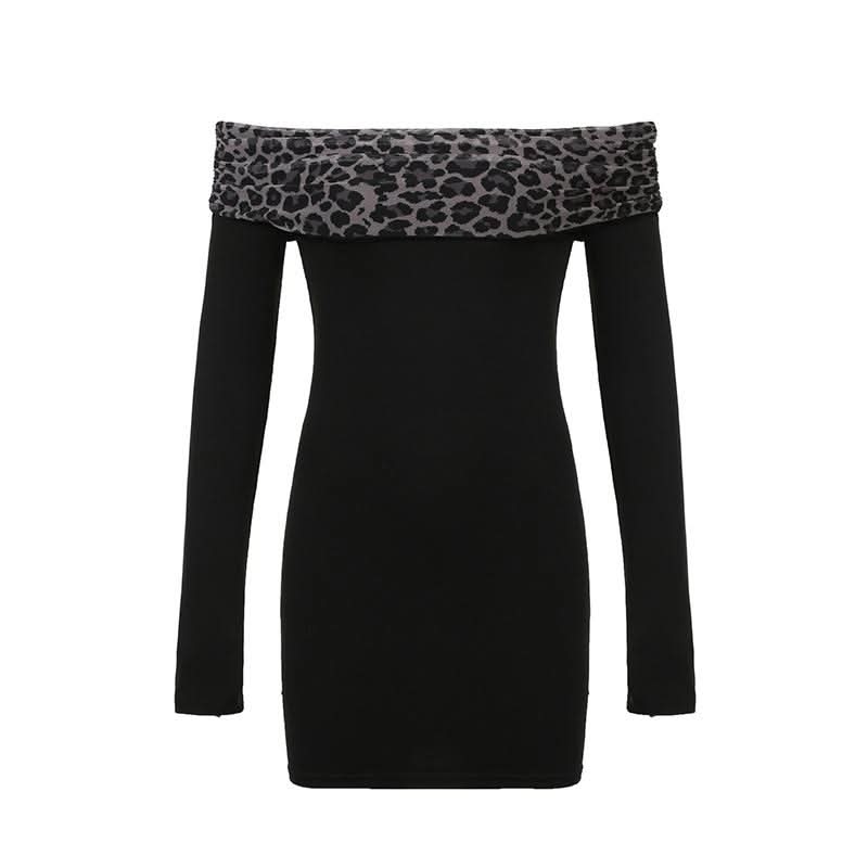 Off shoulder long sleeve leopard print mini dress