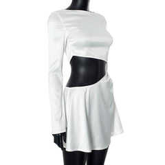 Long sleeve hollow out solid cut out mini dress