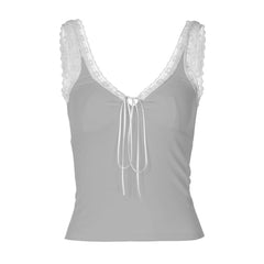 Lace hem self tie cami top