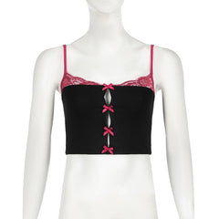 Lace hem bowknot backless cami top