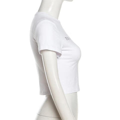 Short sleeve letter print solid top