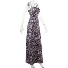 Leopard print square neck backless cami maxi dress