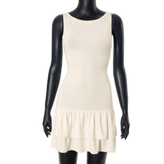Ruched round neck solid tank mini dress