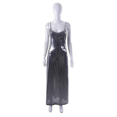Metallic v neck backless solid low cut cami maxi dress-final-sale