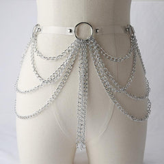 PU leather layered metal chain o ring belt