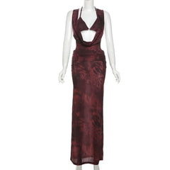 Halter tie dye cross back 2 piece maxi dress