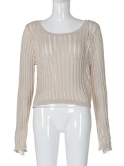 Long sleeve u neck knitted solid top