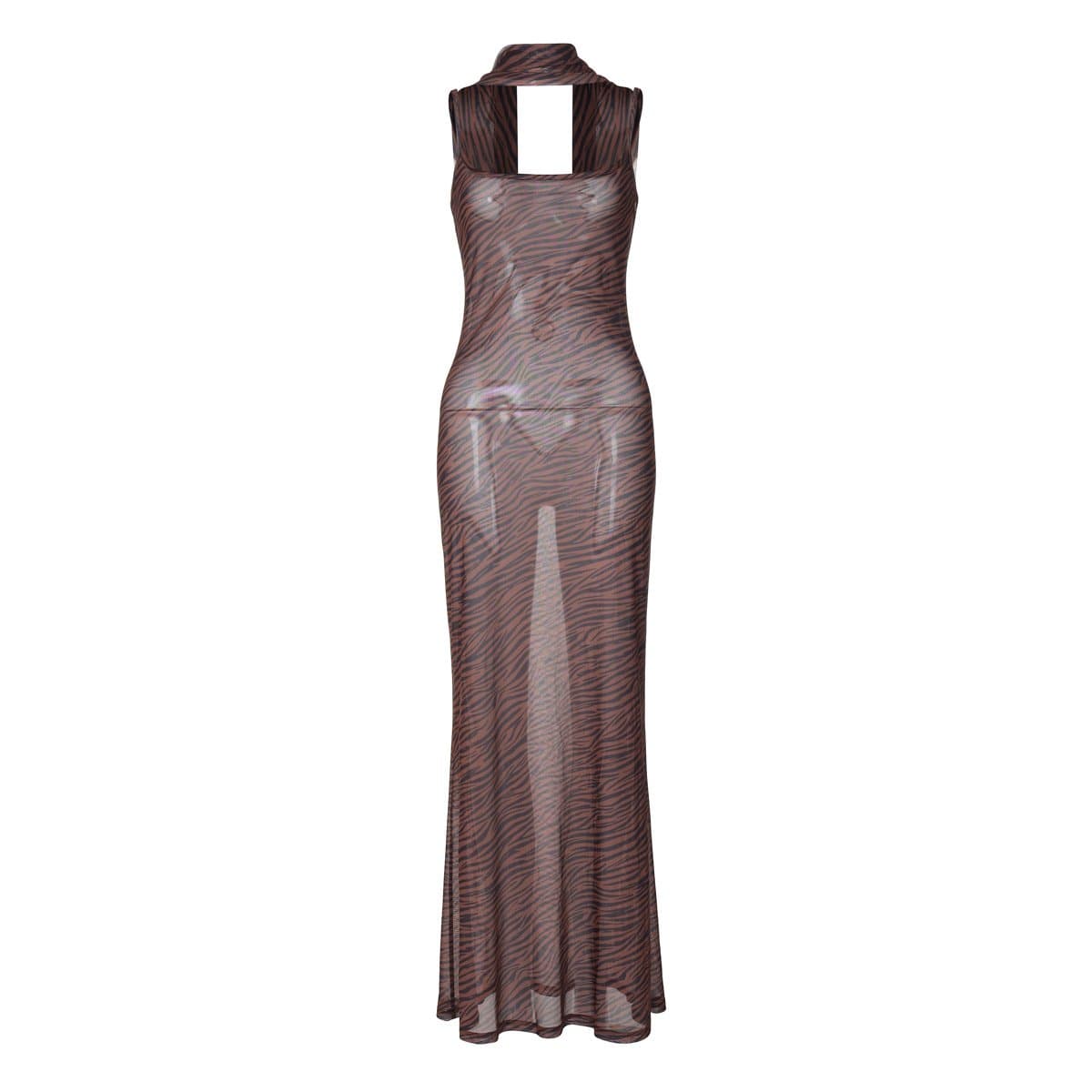 Tiger print sheer mesh cami maxi dress