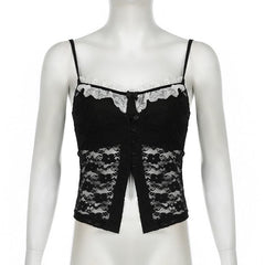 Lace backless button bowknot cami top