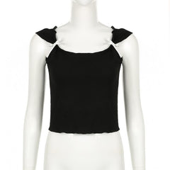 Cap sleeve bowknot u neck ruffle top
