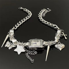 Clock star heart butterfly rivet choker necklace