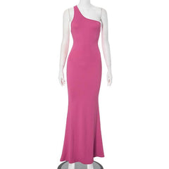 One shoulder solid backless maxi dress