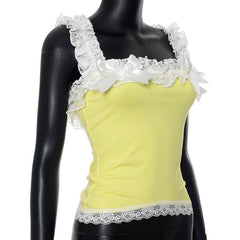 Off shoulder lace hem bowknot ruffle top