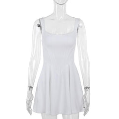U neck bustier solid backless cami mini dress