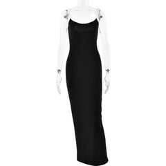 Cross back self tie u neck low cut cami maxi dress