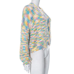 Knitted long sleeve contrast coat top-final-sale