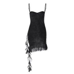 Sweetheart neck glitter ruffle cami mini dress