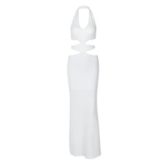Halter v neck hollow out high slit cut out maxi dress